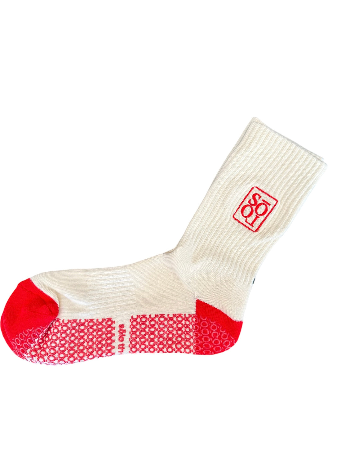 Grip Crew Socks (Buttercream / Red)