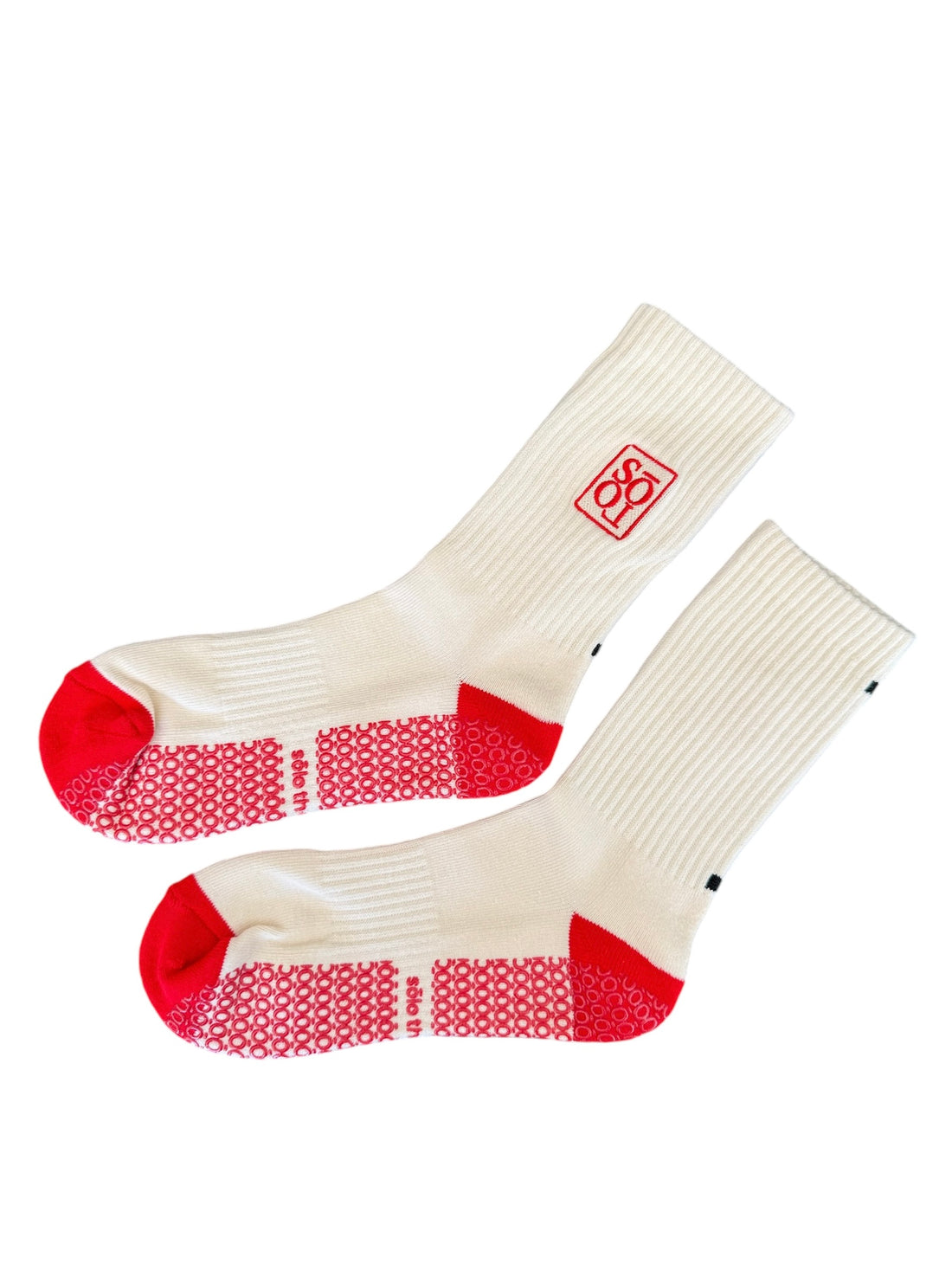 Grip Crew Socks (Buttercream / Red)