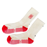 Grip Crew Socks (Buttercream / Red)