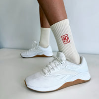 Grip Crew Socks (Buttercream / Red)