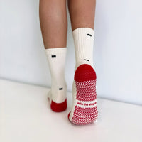 Grip Crew Socks (Buttercream / Red)