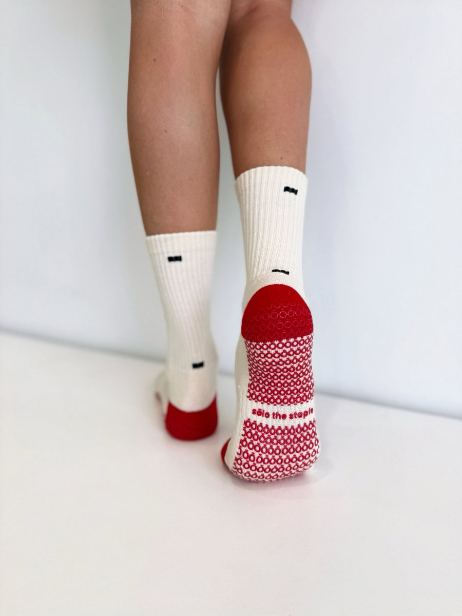 Grip Crew Socks (Buttercream / Red)