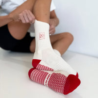 Grip Crew Socks (Buttercream / Red)